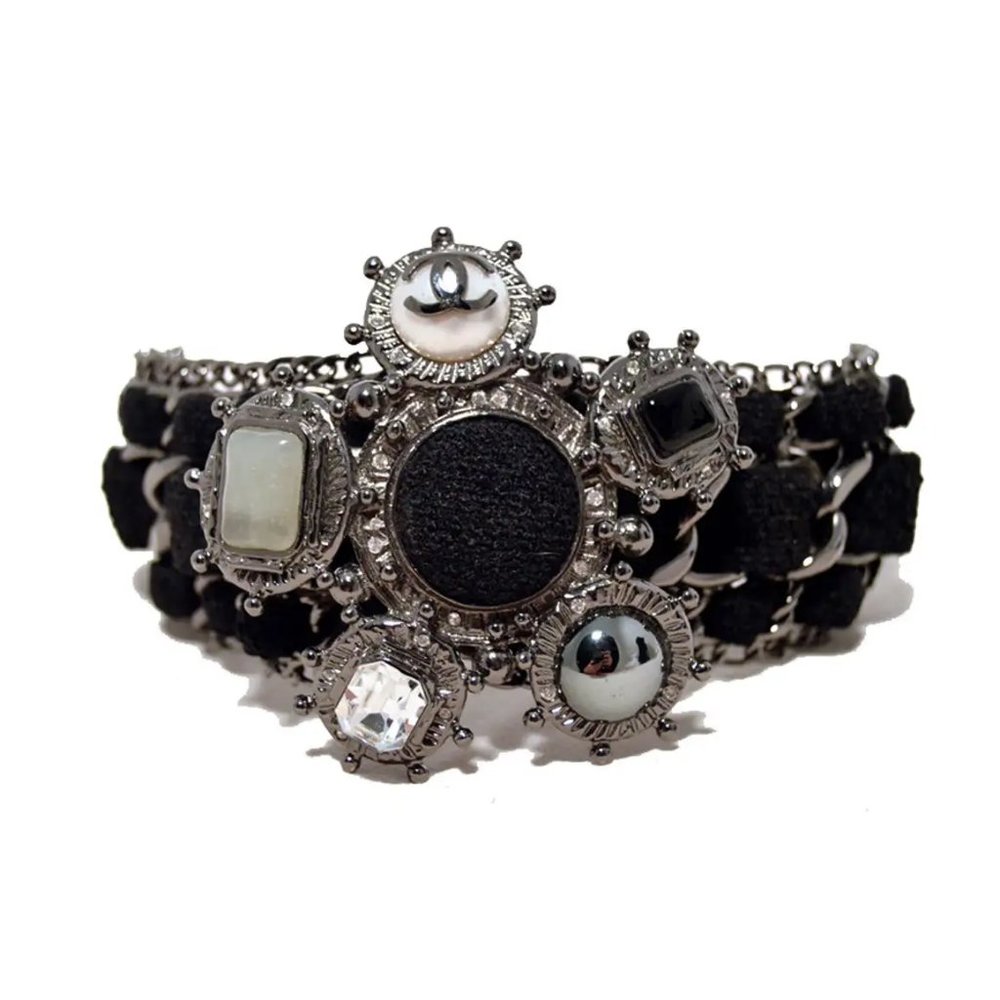 Chanel Black Wool and Gunmetal limited Edition Charm Bracelet